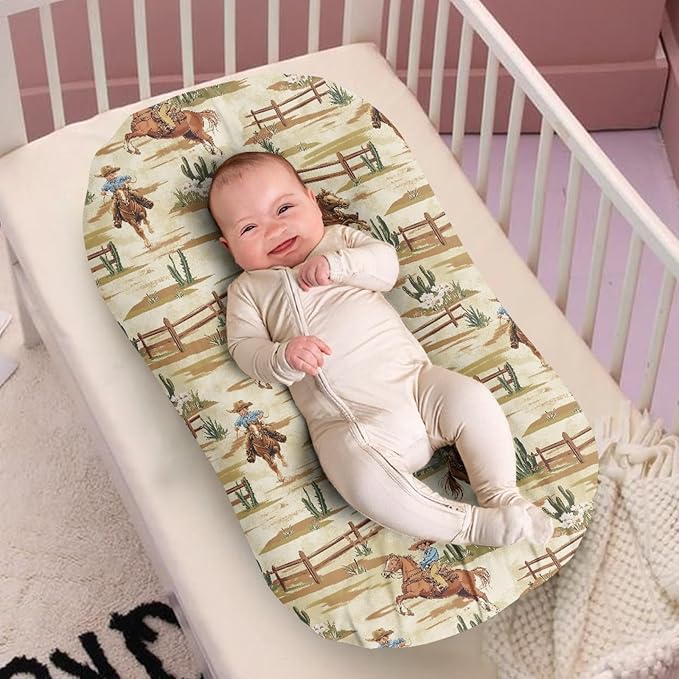 Western Cowboy Baby Lounger Cover for Boys Newborn Infant Lounger Covers 31.5'' x 21.3'' Soft and Breathable Nest Replacement Slipcover Snuggle Me Cover