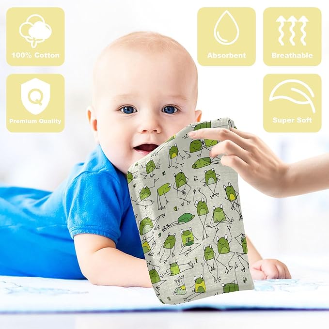 vvfelixl Baby Cotton Washcloths Funny Frogs Infants Bath Towel for Unisex Face Towels for Newborn, Natural Baby Wipes Delicate Skin, 11.8 X 11.8 inch, one sizex3