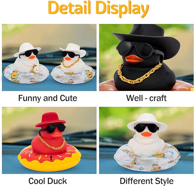 wonuu Car Accessories Rubber Ducks Dashboard Decorations Rubber Duck Pink Accessories Dashboard Duck Car Decorations Car Ducks for Dashboard Car Duck Car Dashboard Decorations, BG-Black-strawhatblack
