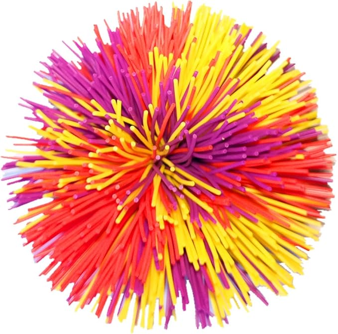 4.5Inch Large Rainbow Stringy Ball Silicone Bouncing Fluffy Jugging Ball,Monkey Stress Ball (Purple+Red+Yellow)