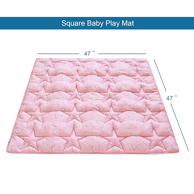 SPRINGSPIRIT Baby Play Mat, 47x47 Playmat for Playpen, Thicken Baby Mat for Floor, Non-Slip Washable Playmat for Babies, Toddlers, Pink
