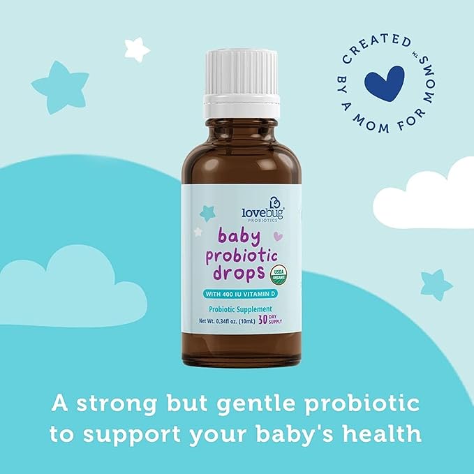 LOVEBUG Award Winning USDA Organic Probiotic for Infants & Babies 0-12 Months | Helps w/Colic, Reflux, Diarrhea, Constipation & Gas | Multi-Strain 5 Billion CFU | Liquid Drops (60 Days Supply) - 20ml