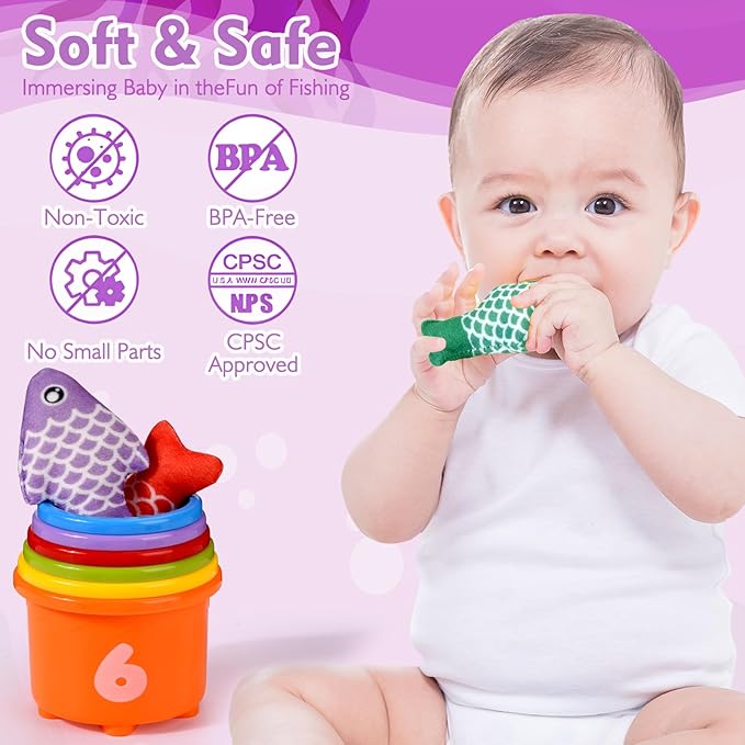 Montessori Toys for 1 Year Old Girl Gifts, Pink Cloth Fishing Toy for Toddler 1-3, Fine Motor Skills Toy Sorting Learning Baby Toys 6-12-18 Months, Toddler Toys for Baby Easter Gifts