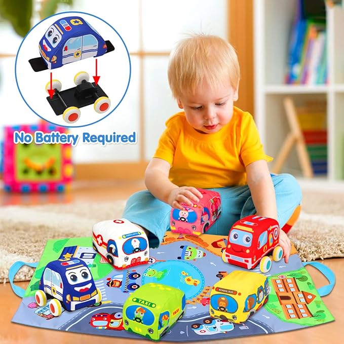 Baby Toys 6 to 12 Months - Soft Car Toys for 1 Year Old Boy Girl with Playmat Storage Bag - Infant Baby Toys 12-18 Months Toddler Toys Age 1-2 - 1st Birthday Gifts 1 2 3 Years Old Baby