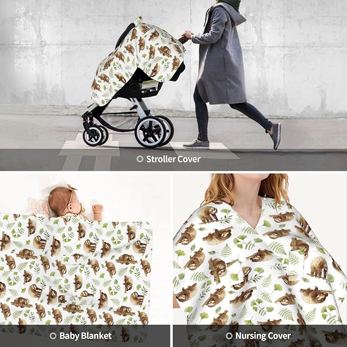 Sloth Baby Car Seat Canopy Cover, Nursing Cover for Newborn, Sloth Baby Stuff for Stroller Cover for All Seasons