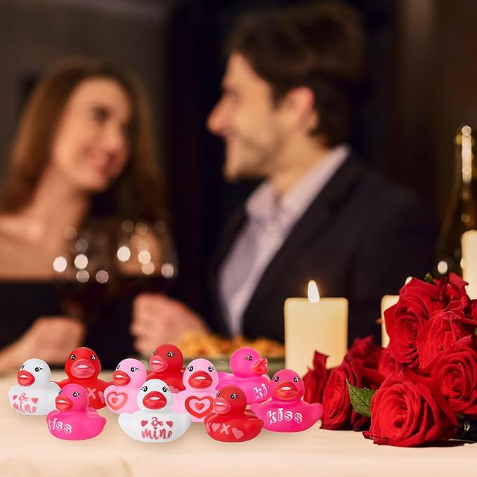 MiniInflat 200 Pcs Valentines Day Rubber Ducks Assorted Rubber Duckies Bulk Mini Pool Toy Ducks for Party Favors Classroom Exchange Gifts