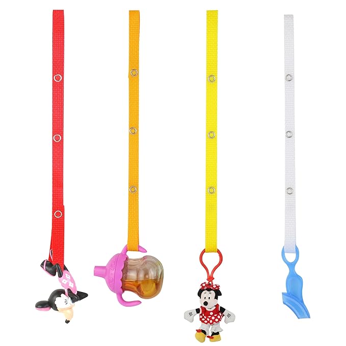 Baby Buddy Secure-a-Toy, Adjustable Pacifier and Teether Strap for Stroller, Highchair, and Car Seat, Orange Gold Yellow White, 4 Pack - Made in USA