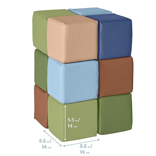 ECR4Kids SoftZone Patchwork Toddler Blocks, Foam Cubes, Earthtone, 12-Piece