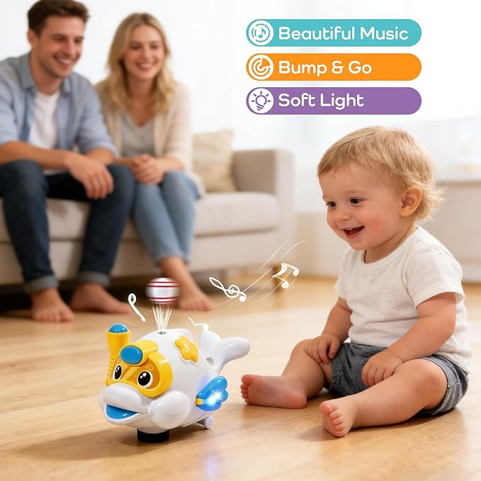 Baby Fish Musical Crawling Toy with Lights, Sounds, Blowing Ball, Infant Sensory Toys, Birthday Gifts for Kids Boy Girl 3 4 5 6 7 8 Years