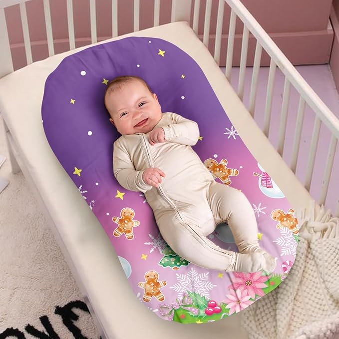 Snowman Gingerbread Man Baby Lounger Cover Newborn Lounger Replacement Cover for Baby Girls Soft, Christmas Cozy & Breathable Replacement Pad for Baby Lounger