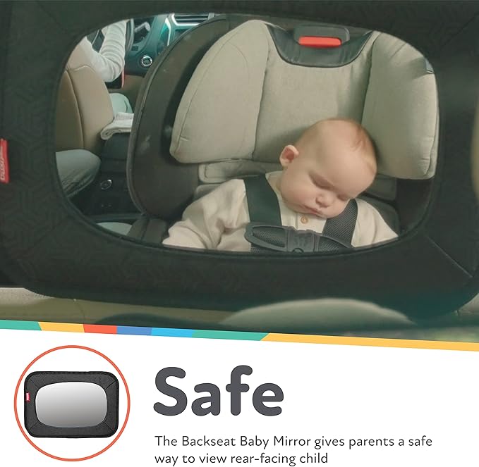 Nuby Backseat Baby Mirror with Fully Adjustable Straps, Shatter Resistant, Installs in Seconds, Black