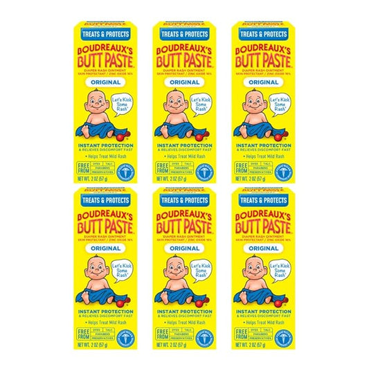 Boudreaux's Butt Paste Original Diaper Rash Cream, Ointment for Baby, 2 oz Tube (Pack of 6)