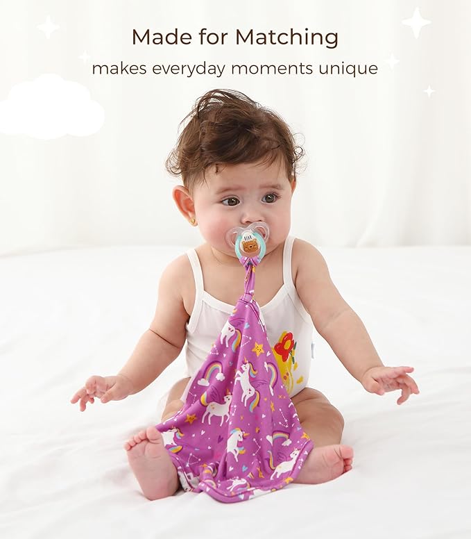 3 Pack Baby Pacifier Blanket Super Soft and Breathable Snuggler Lovey Security Bamboo Viscose Blanket 9.5" X 9.5" Swimming Circle/Unicorn/Cookies One Size