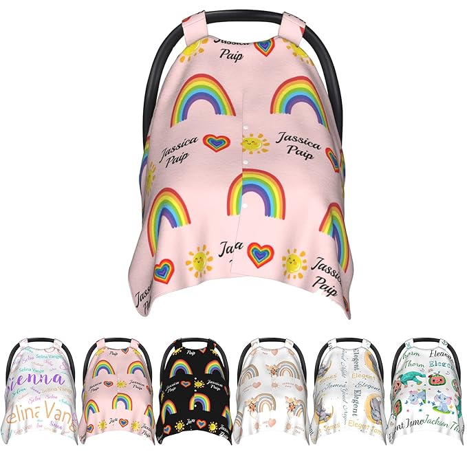 Personalized Baby Name Car Seat Covers for Girls,Nursing Custom Carseat Canopy for Babies Boy Winter Breastfeeding Cover Car Seat Canopies for Newborn Infant Toddler