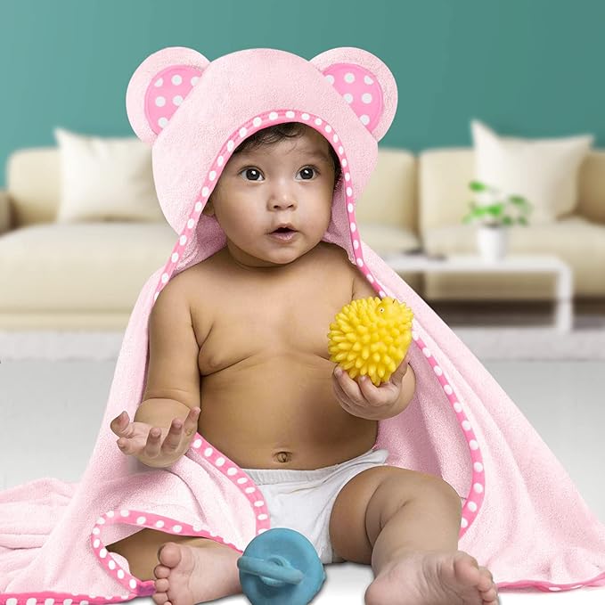Set of 2 Hooded Baby Towels – Purple and Pink – Luxurious, Large and Super Absorbent – 30 x 30 Inch – Soft and Suitable for Infants, Toddlers and Kids – 400 GSM