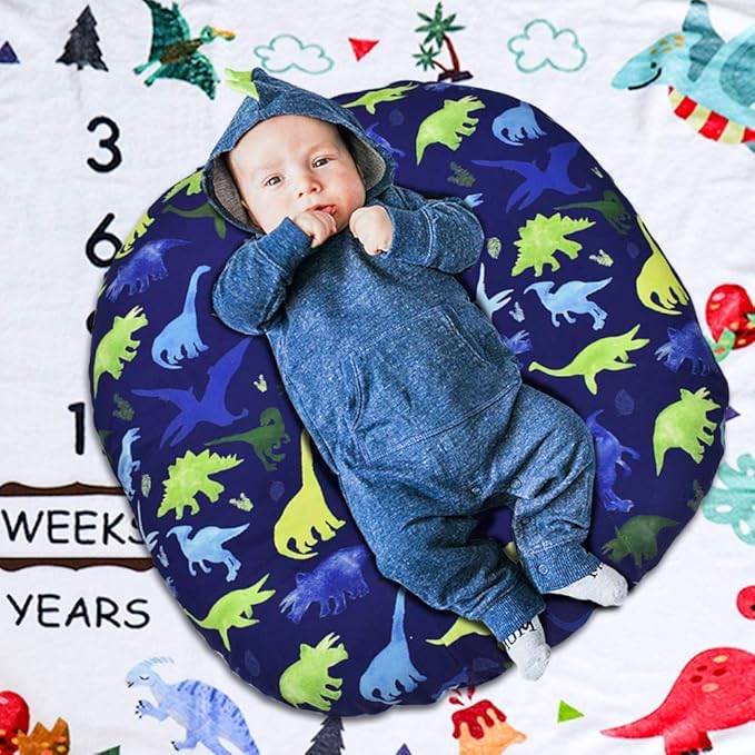 Dinosaur Lounger Cover - Blue, Breathable & Reusable Removable Slipcover for Newborn, Snugly Fit Baby Infant (Boy)