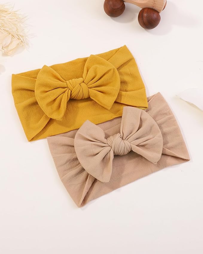 jollybows 3PCS Baby Nylon Headbands Hairbands Hair Bow Elastics for Baby Girls Newborn Infant Toddlers Kids (6-Khaki+Mustard+Leopard, 1 Count (Pack of 3))