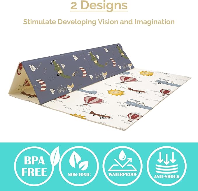 JumpOff Jo Foldable Foam Play Mat – Large Waterproof Baby & Toddler Activity Floor Mat, Double-Sided 70 x 59 Inch Play Surface