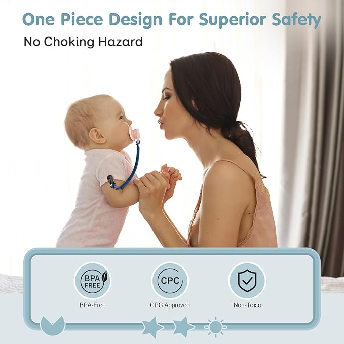 TenderBabe Silicone Pacifier Clip Holder for Baby Girls and Boys, Pack of 6 Soft Flexible Paci Binky Clips with One Piece Design