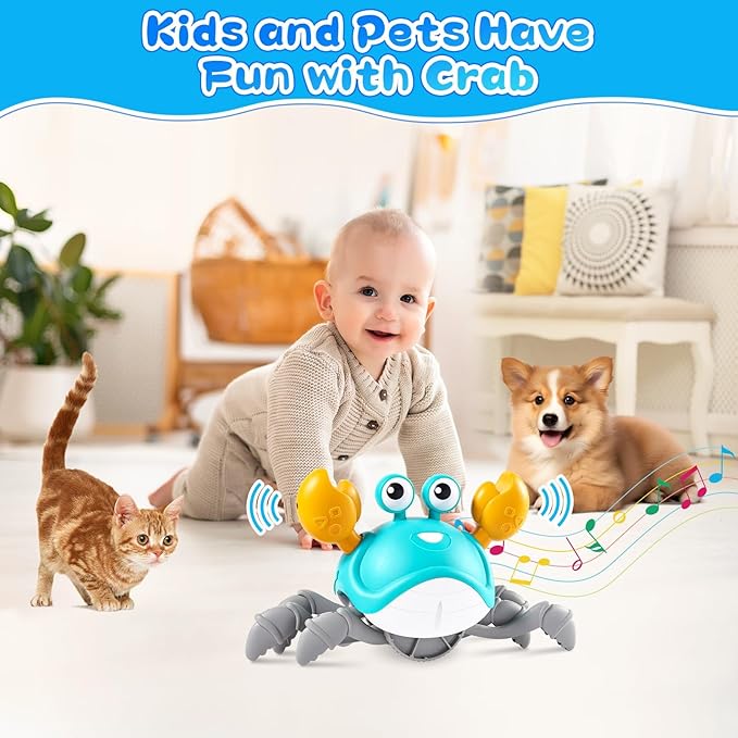 Gigilli Crawling Crab Baby Toys, Tummy Time Baby Toys 6-12-18 Month, Infant Learning Crawl Walking Dancing Crab with Music&Speed Control for 3 4 5 6+ Boys Girls Year Easter Birthday 1 2 3 Gifts