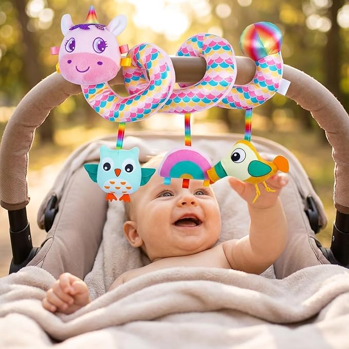 Multi-Use Baby Spiral Activity Toy – Spiral carseat Toy for Car Seat, Stroller,Play Gym, Keeps Baby Quiet, Easy Travel Solution