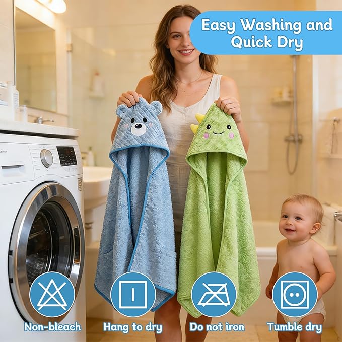 14 PCS Baby Bath Towels Set, 4 PCS Animal Hooded Baby Towels & 10 PCS Washcloths, Ultra Soft & Absorbent Newborn Bath Towels for Infants Toddlers