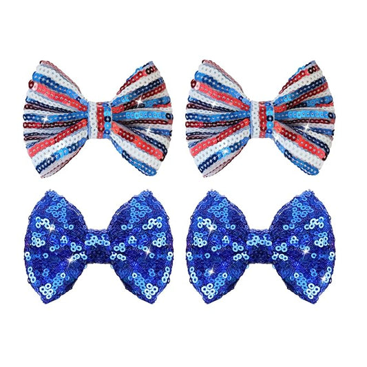 4th of July Sequin Hair Bows for Girls Blue Sparkly Alligator Clips Star Glitter Hair Accessories for Little Teen Toddler Girls Kids Independence Gift