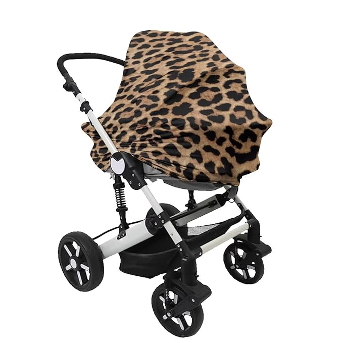 Baby Car Seat Cover Leopard Print Multi-Purpose Soft Rayon Breathable Nursing Cover for Breastfeeding, High Stretchy Infant Unverisal Fit Carseat Canopy, Stroller Cover for Babies