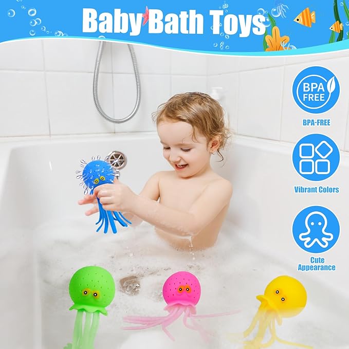 4 PCS Octopus Water Balls, Sensory Stress Relief Floating Pool Toys for Kids, Water Splash Balls Toddler Swim & Bath Toys, Christmas Goodie Bag Fillers for Babies