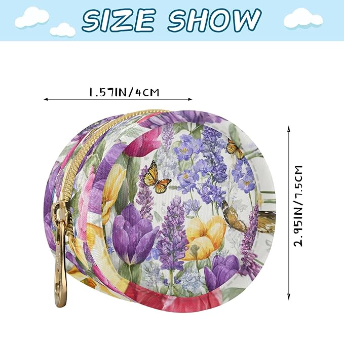 Pacifier Holder with Clip Pacifier Case for Diaper Bag Round Baby Pacifier Pouch Box Bag Portable Tulips Lavenders Purple Butterfly