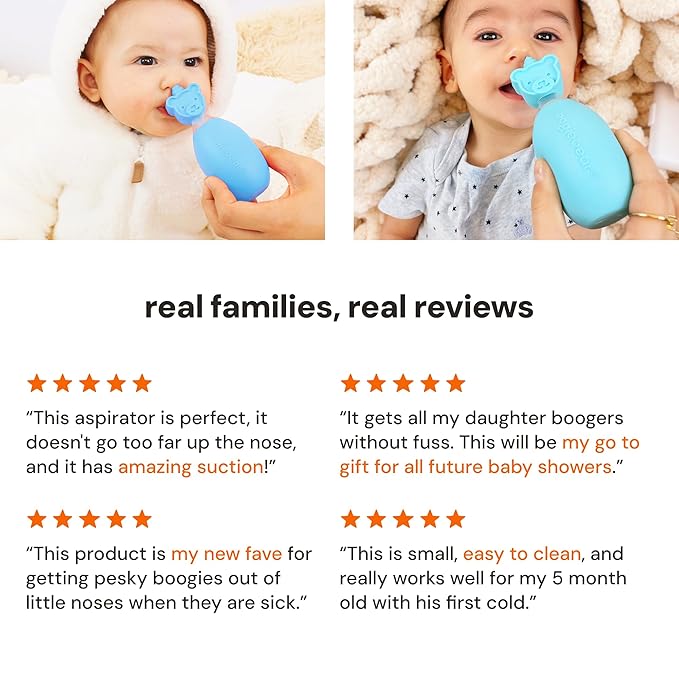 oogiebear: Baby Nasal Aspirator - Safe Booger & Earwax Remover for Newborns, Infants, Toddlers - Better Syringe, Airtight Suction, Nose Sucker - Essential Baby Stuff, Diaper Bag Must-Haves, Blue