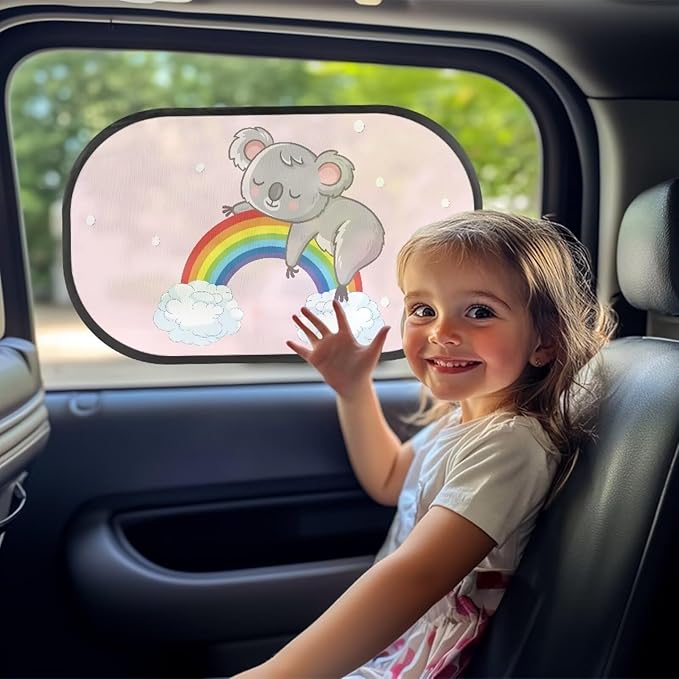 Bulopur Kawaii Koala 2 Pack Car Window Shades for Side Window UV Protection Breathable Mesh Car Window Covers Easy to Install Universal Car Interior Accessories Car Sun Shade