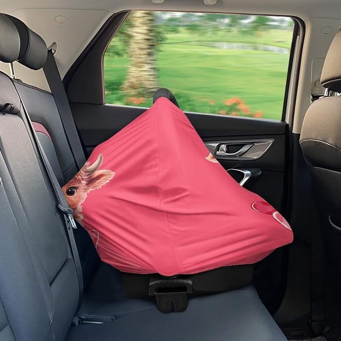 Wanyint Car Seat Covers Baby Car Canopy Shopping Cart Scarf Lightweight Stroller Cover Women Mother Nursing Breastfeeding Covers for Valentine's Day, Highland Cow Heart Tulip