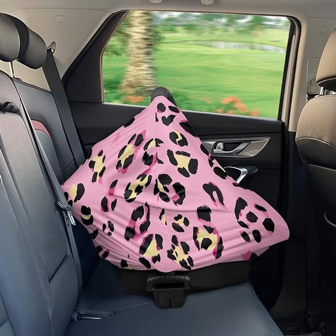 Forchrinse Pink Leopard Print Car Seat Cover for Baby Soft Stretchy Breastfeeding Nursing Cover Multi Use Cover for Shopping Cart/High Chair/Stroller