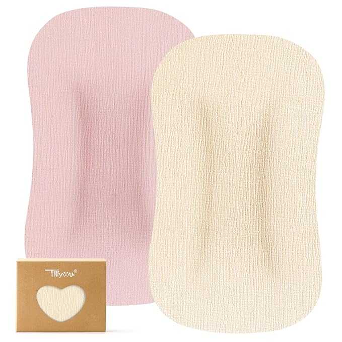 TILLYOU Muslin Baby Lounger Cover, 100% Cotton Newborn Lounger Cover, 2 Pack Baby Nest Slipcover for Boys Girls, Cover Only, Pink and Apricot