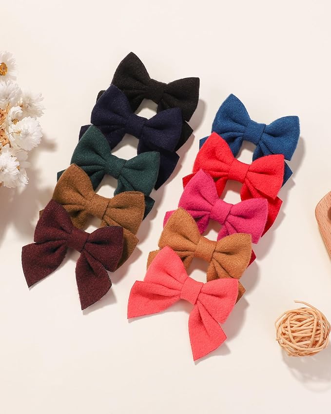 Jollybows 40PCS 2.8" Baby Girls Hair Bows Alligator Clips Woolen Hair Barrettes Hair Accessories for Little Girls Toddlers Teens Kids (1- Light Multi-colored)