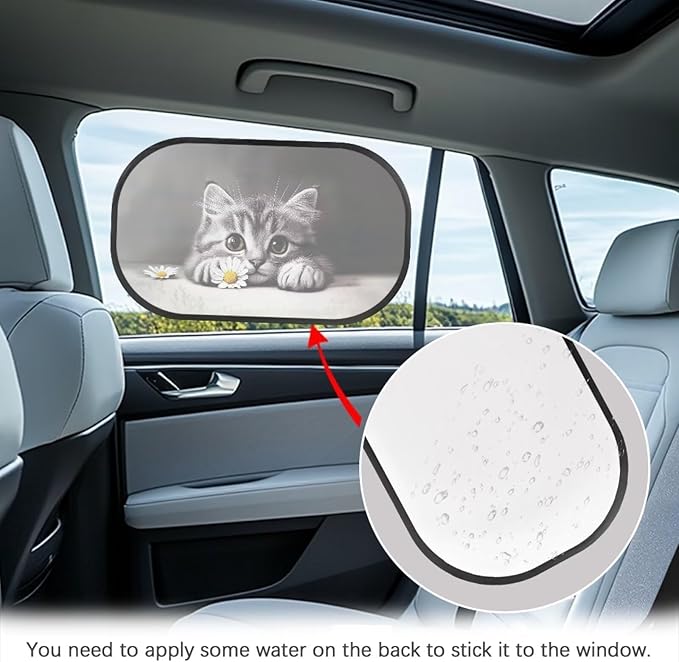 Bulopur Cat Kitten Car Sun Shade 2 Pack Window Shade Baby in Car UV Protection Breathable Side Windshield Sunshade Easy to Install Sun Shade Side Window Universal Fit