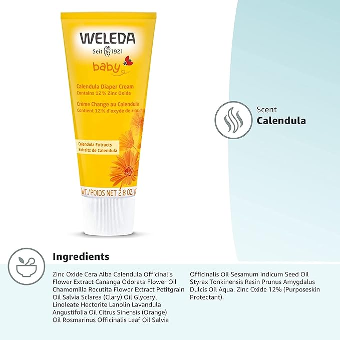 Weleda Baby Calendula 2-in-1 Gentle Shampoo-Body Wash and Diaper Cream Duo, 6.8 Fluid Ounce, 2.8 Fluid Ounce, Plant Rich Baby Care with Calendula and Sweet Almond Oil