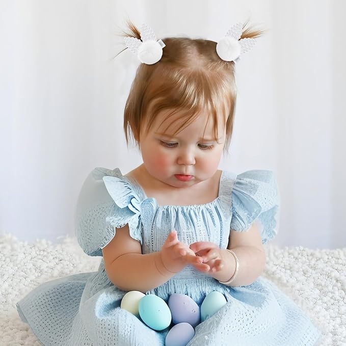 VOBOBE 4Pcs Easter Bunny Hair Bow Clips, Rabbit Hair Bow Accessories for Easter Party Birthday Supplies