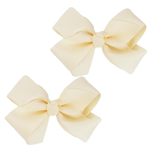 3 Inch Grosgrain Bow for Little Girls- Set of 2 (Ivory)