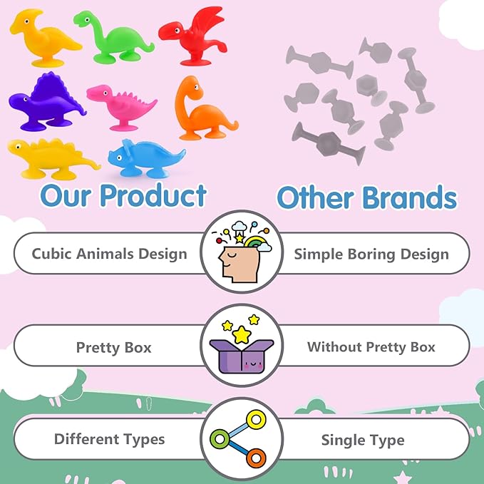 Baby Suction Cups, 16PCS Silicone Dinosaur Sucker Toys with Eggshell Storage, Sensory Bath Toys for Kids Ages 4-8, Counting Learning Color Tool, Window Toy, Easter Egg Gifts for Boys Girls Ages 3+