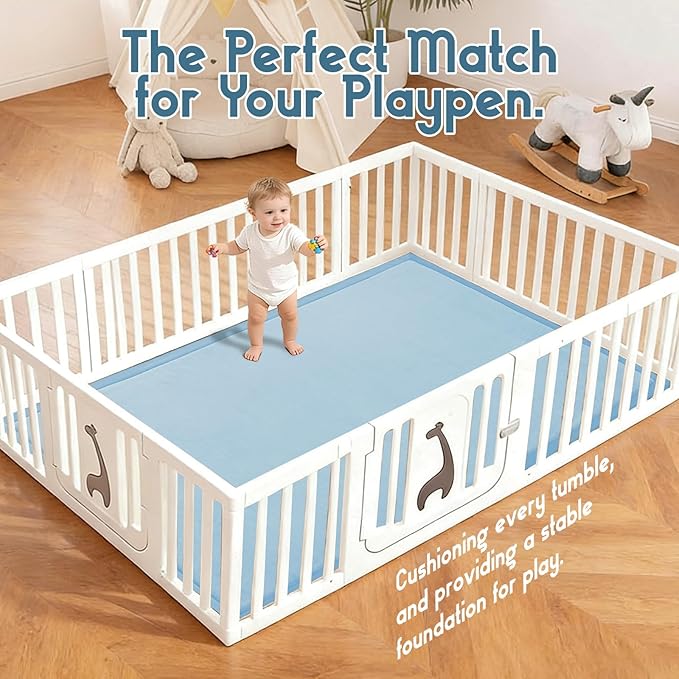 Baby Play Mat for Floor, 1.3 Inch Thick Memory Foam Tummy Time Mat with Non Slip Backing, Soft Coral Velvet 59X71 Inch Playpen Mat Crawling Tatami for Infants Toddlers Kids, Midnight Blue