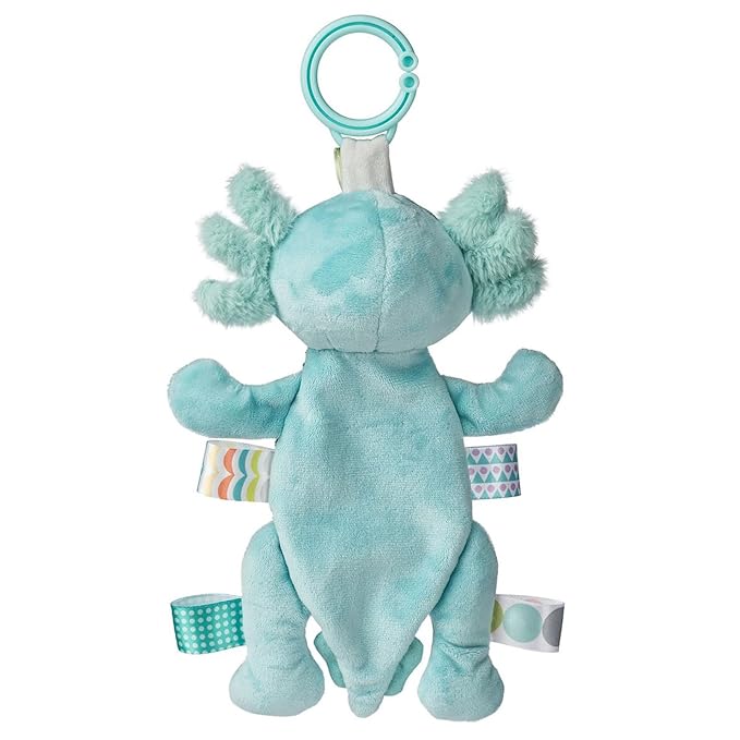 Taggies Baby Rattle with Crinkle Paper Activity Toy with Sensory Tags, 9-Inches, Aqua Axolotl