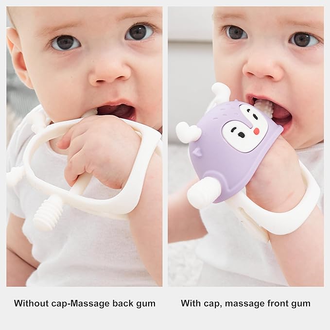 Smily Mia Reindeer Hand Teether for 3-6Months, Baby Chew Toys/Teething Toys for 6-12Months, BPA Free Silicone Teething Mittens/Toothbrush for Teething Relief, Purple-Purple