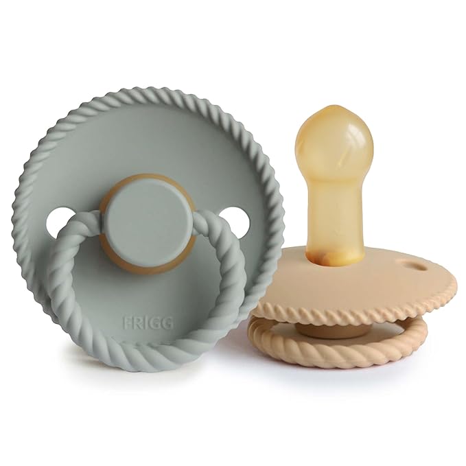FRIGG Rope Natural Rubber Baby Pacifier | Made in Denmark | BPA-Free (Sage/Croissant, 6-18 Months)