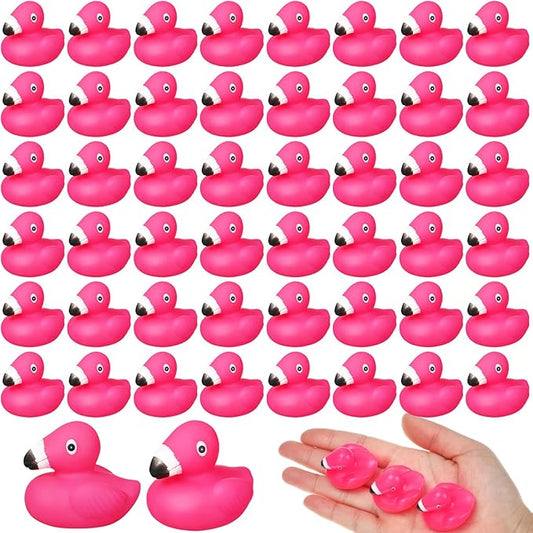 100 Pcs Mini Flamingo Rubber Duck Bulk Cute Pink Flamingos Bath Toys Floating Squeaky Toy Rubber Duckies for Baby Shower Cake Decoration Classroom Prizes Holiday (1.4 Inch)
