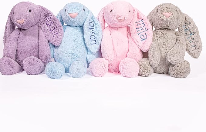 Personalized Super Soft Plush Bunny - Stuffed Animal Toy for Kids - Custom Gift with Embroidered Name on Ear for Easter, (Gray, Medium)