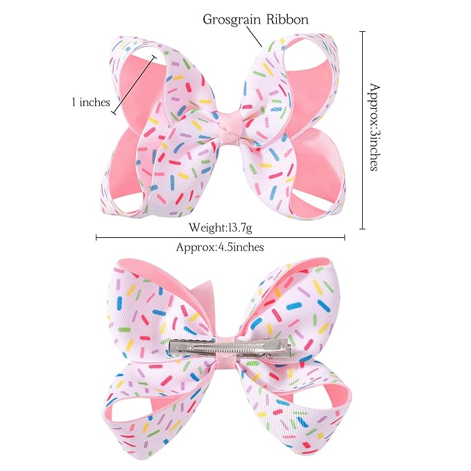 YHXX YLEN 2PCS 4.5 Inch Hair Bows for Girls, Birthday Grosgrain Ribbon Bows with Alligator Clips, Sprinkle Confetti Style Hair Accessories for Toddlers Kids Girls