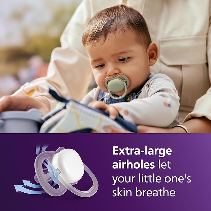 Philips Avent Ultra Air Pacifiers - Orthodontic Design, for Babies 6-18 Months, Soft Silicone Symmetrical Nipple, BPA-Free, 2 Sterilizing Cases, 4 Pack, SCF087/26