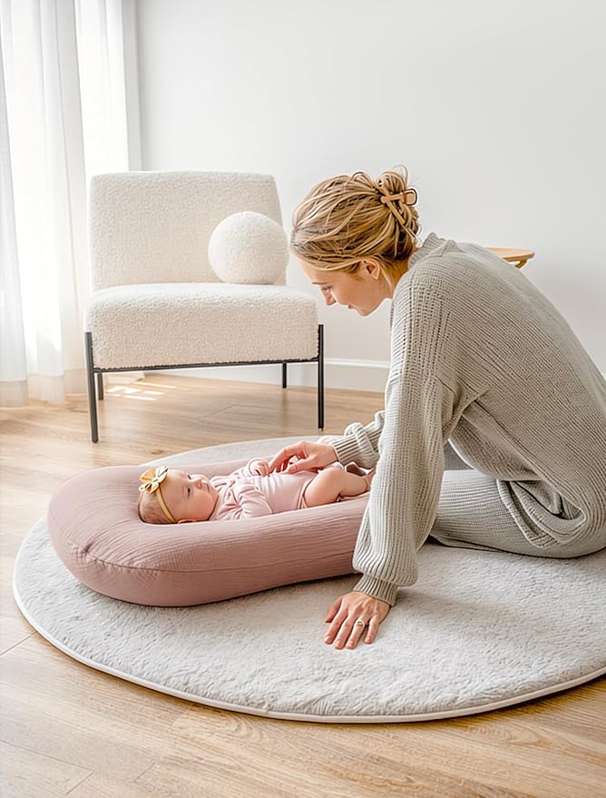 Termichy Baby Lounger Covers Muslin: Soft and Breathable Slipcover for Snuggle Me Lounger - Machine Washable & Zipper-Free for Safe Daily Use - Pink Floral for Girls
